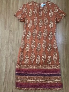 Bohemian Rust Paisley Short-Sleeve Dress